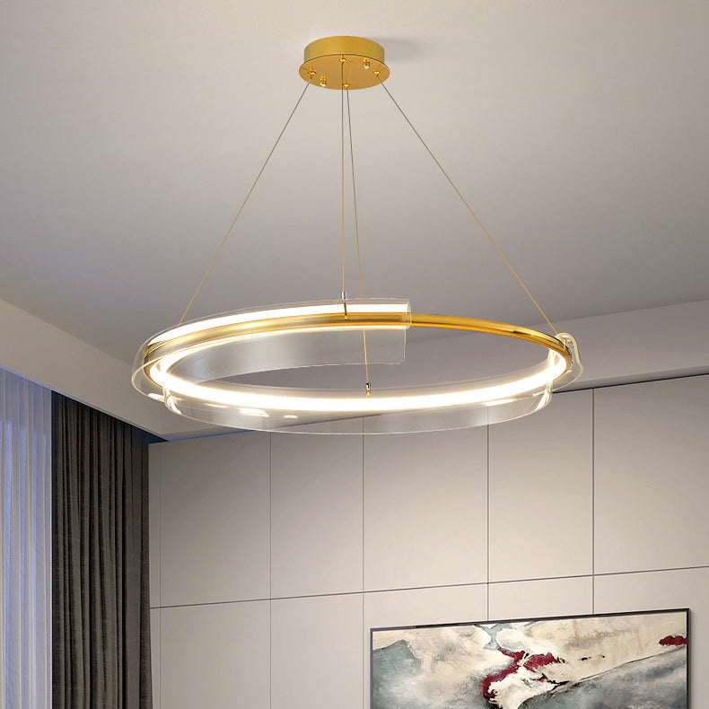 ثريا LED معاصرة من الألومنيوم والأكريليك بتصميم دائري دائري لغرفة المعيشة 