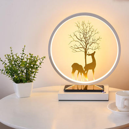 Decorative Tree & Deer's Mobile Phone Wireless Charging Touch Dimming LED Table Lamp