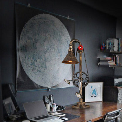 Industrial Vintage Iron Gear Plumbing Metal 1-Light Table Lamp