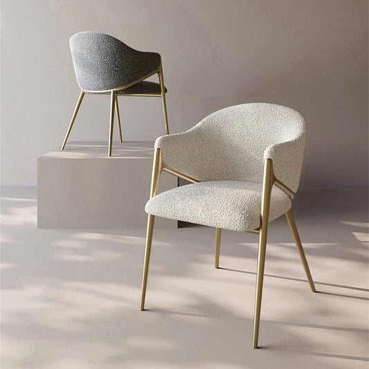Contemporary Luxury Round Lambswool Carbon Steel Legs Dining Chair Backrest Armrest For Dining Room