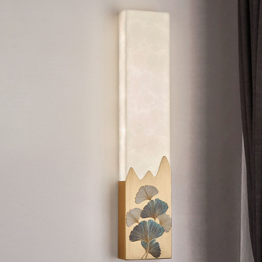 Traditional Chinese Marble All-Copper Rectangular LED Wall Sconce Lamp For Bedroom