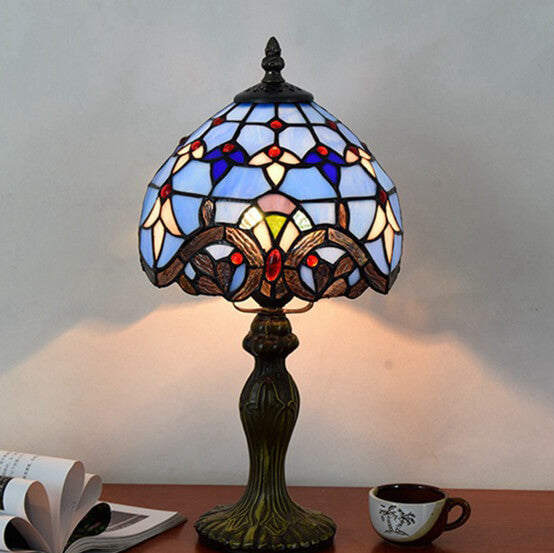 European Tiffany Blue Baroque Stained Glass 1-Light Table Lamp