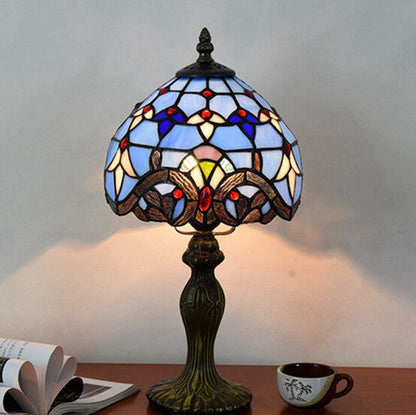 European Tiffany Blue Baroque Stained Glass 1-Light Table Lamp