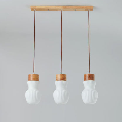 Traditional Japanese Wood Ribbed Glass Bottle Shade 1/3-Light Island Light Chandelier For Living Room