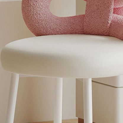 Modern Art Deco Butterfly Knot Round Faux Leather Iron Vanity Stool Backrest Armless For Bedroom