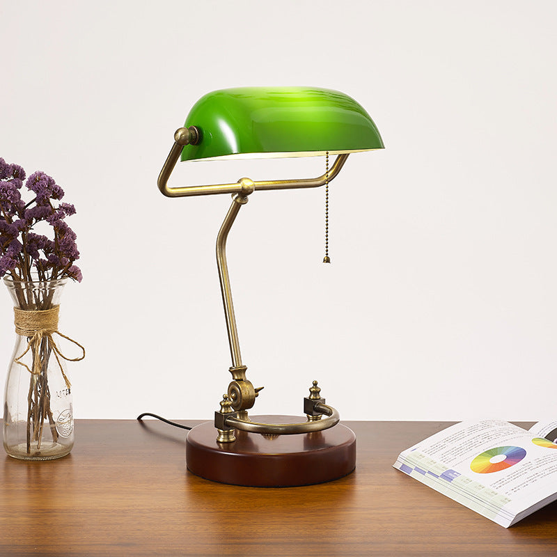 Traditional Vintage Curved Glass Solid Wood Base 1-Light Table Lamp For Study