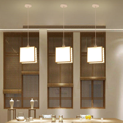 Traditional Chinese Bamboo Weaving Geometric Cage 1-Light Pendant Light For Living Room