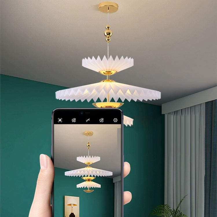 Modern Art Deco Pleated Round Acrylic Iron LED Chandelier For Living Room