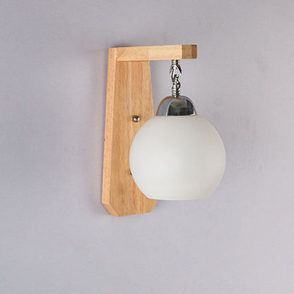 Nordic Minimalist Rustic Wooden Glass 1-Light Wall Sconce Lamp