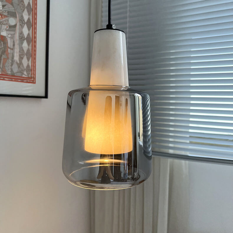 Nordic Minimalist Marble Glass Jar 1-Light Pendant Light