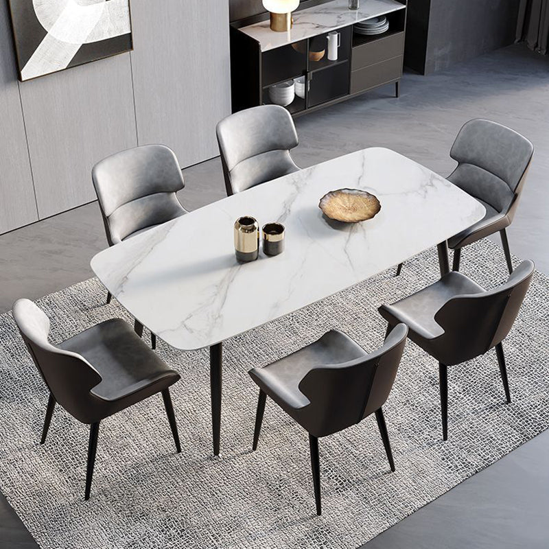 Modern Minimalist Steel Faux Leather Dining Chair Backrest Armless For Dining Room