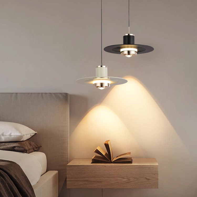 Modern Minimalist Cylinder Flying Saucer Hardware LED Pendant Light For Living Room