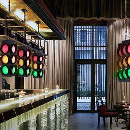 Retro Industrial Traffic Light Iron Glass LED Pendant Light