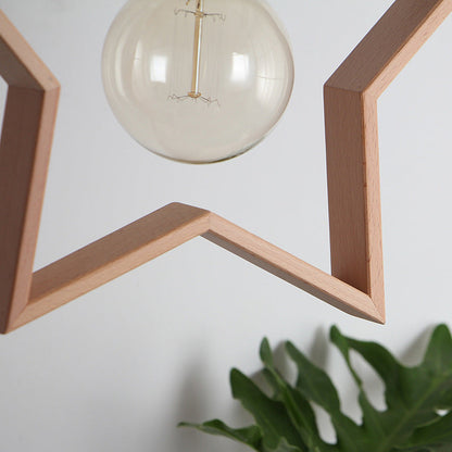 Contemporary Creative Solid Wood Pentagram Star 1-Light Pendant Light For Living Room