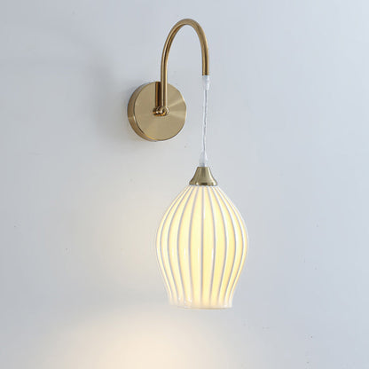 Traditional French Iron Ceramic Ball Ribbed Flower Bud 1-Light Wall Sconce Lamp For Bedside