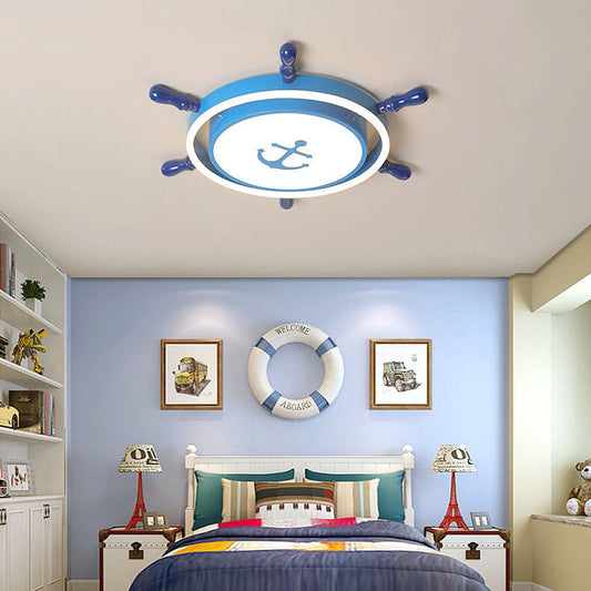 Modern Children's Pirate Ship Rudder Iron Acrylic LED Flush Mount Ceiling Light