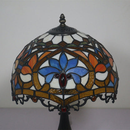 Traditional Tiffany Resin Zinc Alloy Glass Dome Bead 1-Light Table Lamp For Bedside