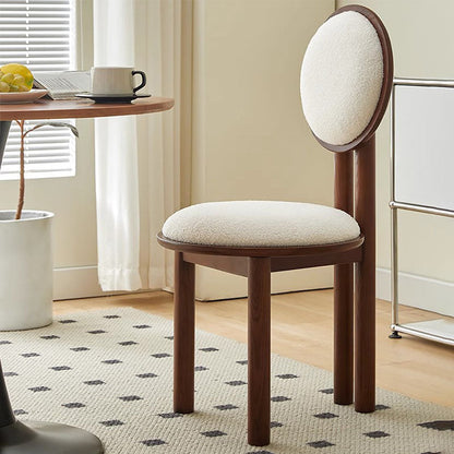Contemporary Scandinavian Round Back Solid Wood Lambswool PU Leather Dining Chair Backrest For Dining Room