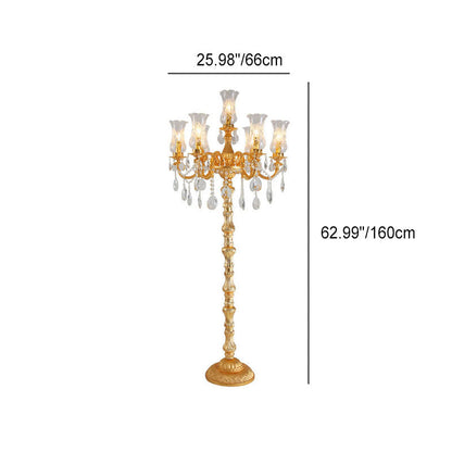 European Luxury Golden Crystal Zinc Alloy Candle Holder 7-Light Standing Floor Lamp