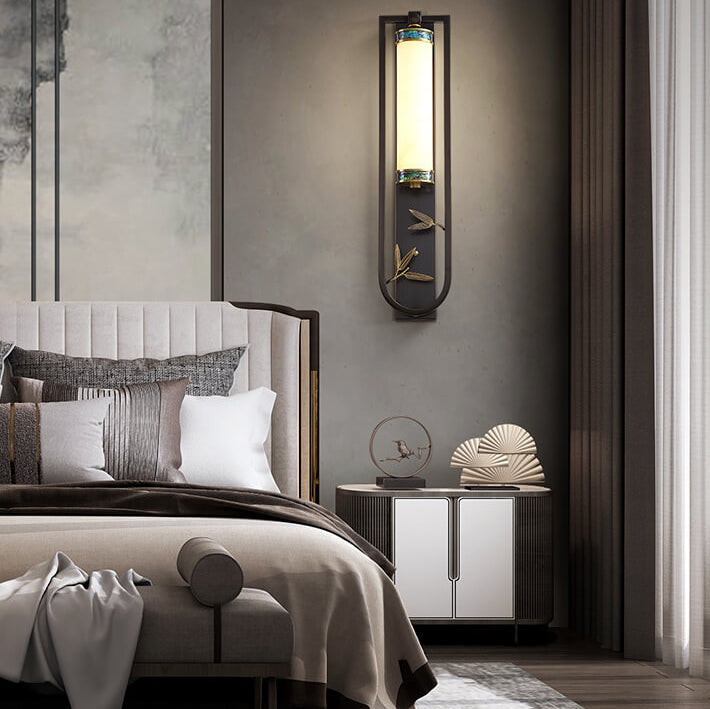 Modern Chinese Rectangular Copper Marble LED Wall Sconce Lamp
