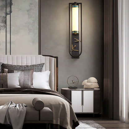 Modern Chinese Rectangular Copper Marble LED Wall Sconce Lamp