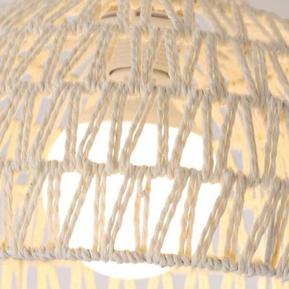 Contemporary Boho Wood Rattan Weaving Dome 1-Light Pendant Light For Dining Room