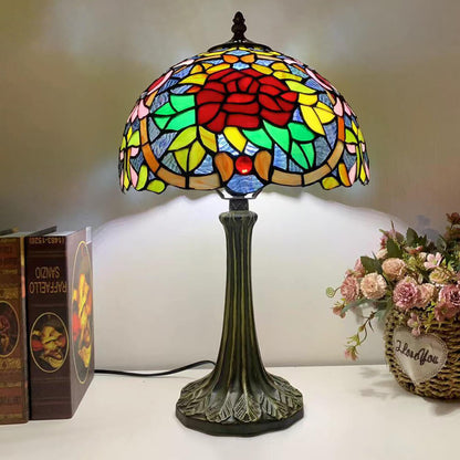 Tiffany Half Round Rose Hardware Stained Glass 1-Light Table Lamp