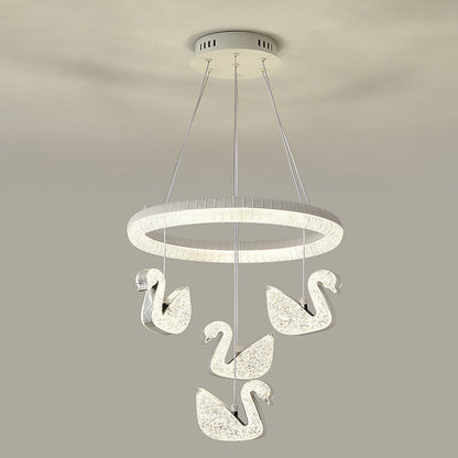 Contemporary Luxury Circle Ring Shade ABS Swan Decor LED Chandelier For Living Room