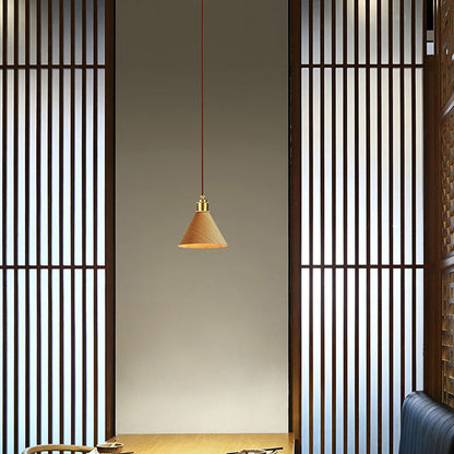 Nordic Minimalist Solid Wood Cone Copper 1-Light Pendant Light
