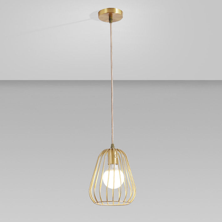 Modern Minimalist Brass Oval Cage 1-Light Pendant Light