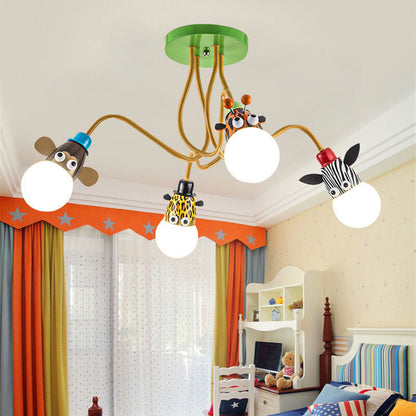 Cartoon Creative Animal Light Head 3/4/5 Light Kids Semi-Flush Mount Ceiling Light