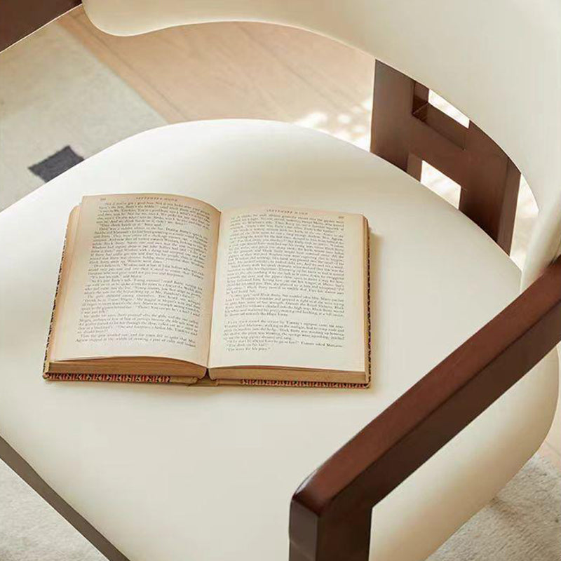 Contemporary Scandinavian Bent Square PU Leather Wood Dining Chair Backrest Arm For Dining Room