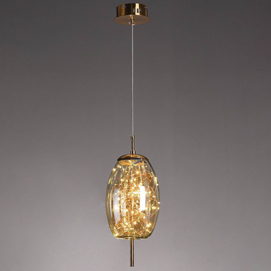Contemporary Scandinavian Cylinder Oval Glass 1-Light Pendant Light For Bedroom