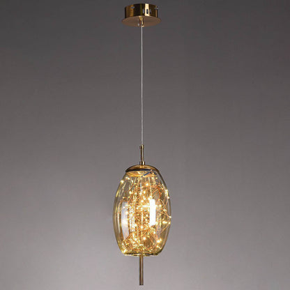 Contemporary Scandinavian Cylinder Oval Glass 1-Light Pendant Light For Bedroom