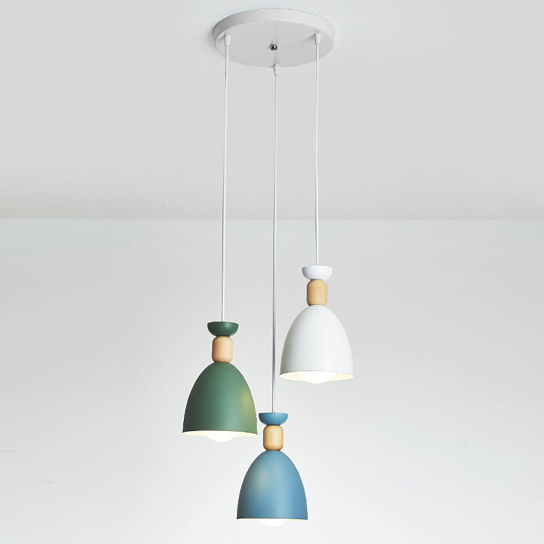 Modern Minimalist Round Cone Iron Wood 1/3 Light Island Light Chandelier For Dining Room