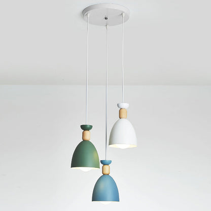 Modern Minimalist Round Cone Iron Wood 1/3 Light Island Light Chandelier For Dining Room