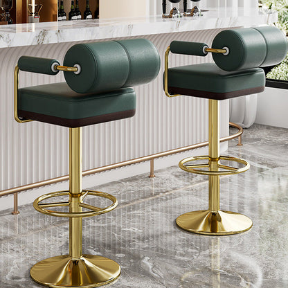Modern Luxury Square Cylindrical Artificial Leather Metal Bar Stool Backrest Armrest For Dining Room