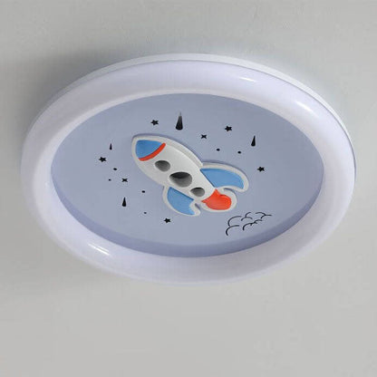 Modern Cartoon Rocket Round LED Kids Flush Mount Ceiling Light