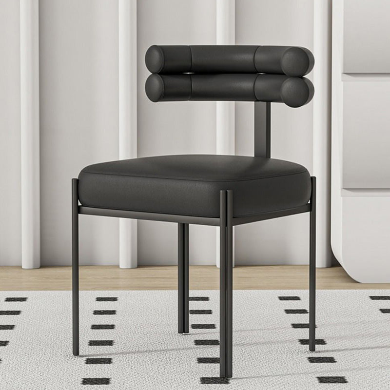 Contemporary Nordic Square Curved Backrest Microfiber Leather  Carbon Steel Dining Chair For Dining Room