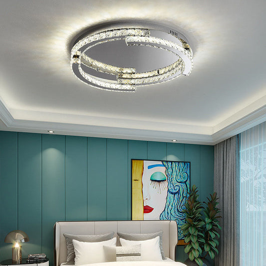 Modern Luxury Round Stainless Steel Crystal LED Flush Mount Ceiling Light For Bedroom