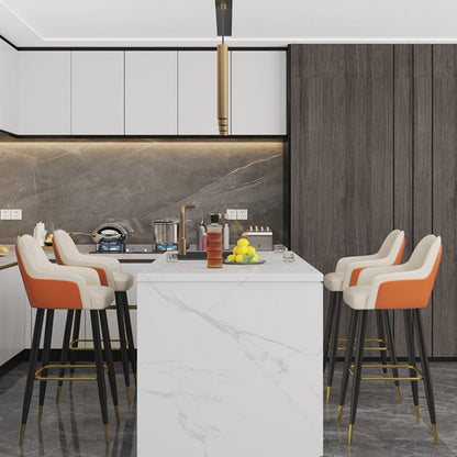 Modern Minimalist Square Wave Backrest Artificial Leather Carbon Steel Bar Stool Armrest For Dining Room