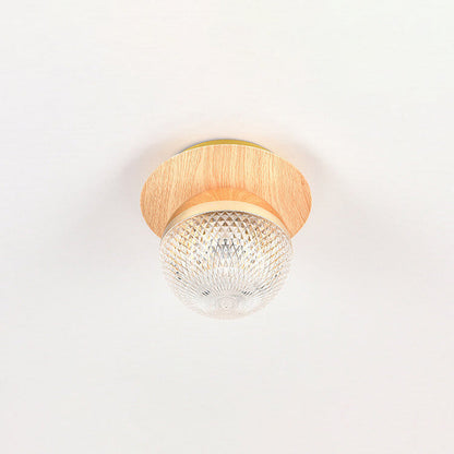 Japanese Minimalist Glass Iron Woodgrain 1-Light Semi-Flush Mount Ceiling Light