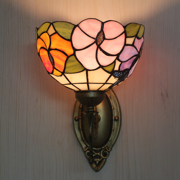 European Tiffany Floral Butterfly Bowl 1-Light Wall Sconce Lamp
