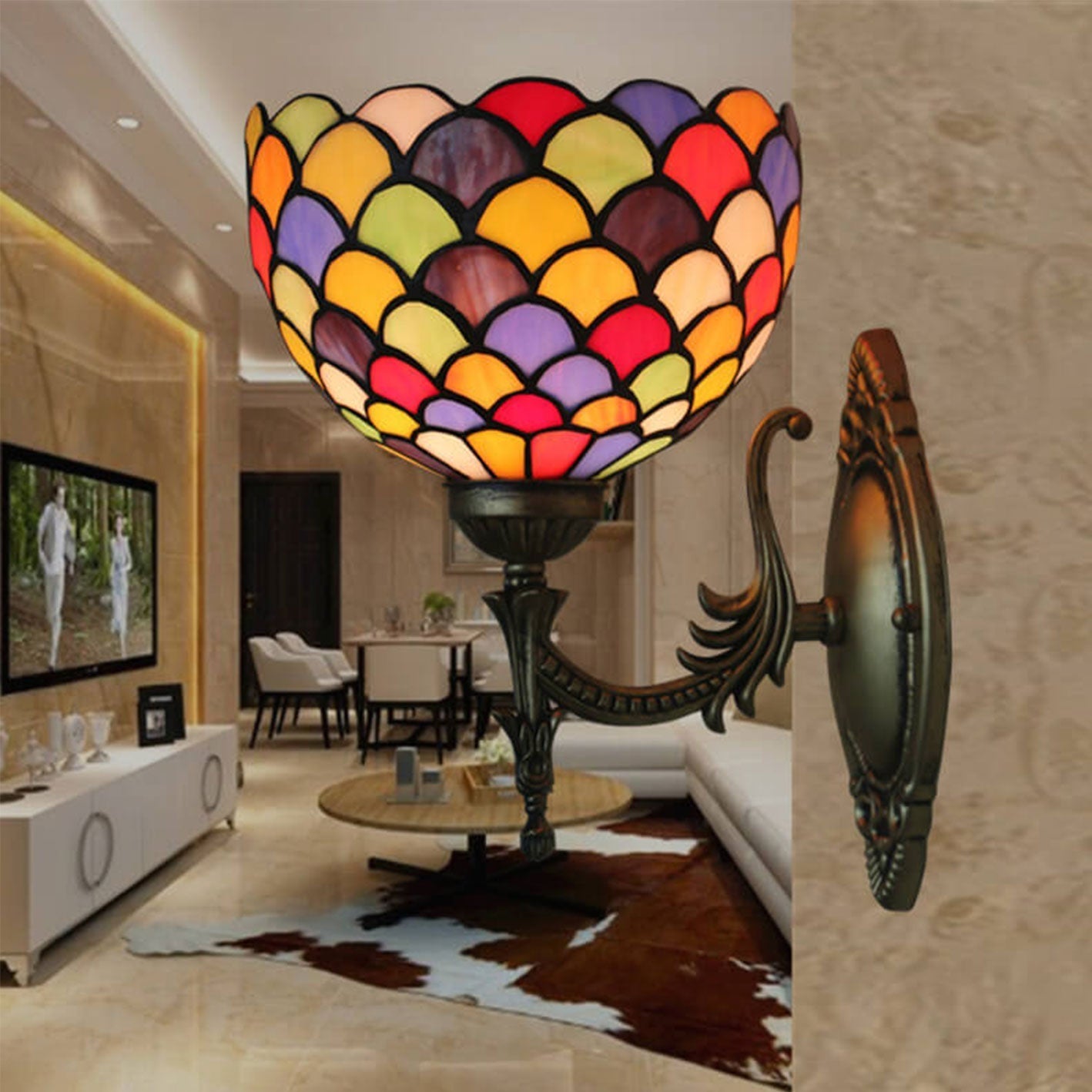 Tiffany Stained Dot Glass 1-Light Wall Sconce Lamp