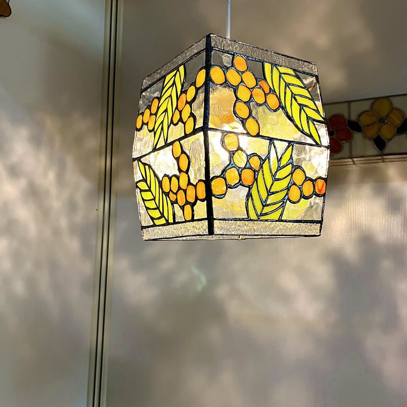 Japanese Vintage Rectangular Glass Iron 1-Light Pendant Light