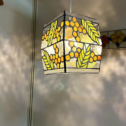 Japanese Vintage Rectangular Glass Iron 1-Light Pendant Light