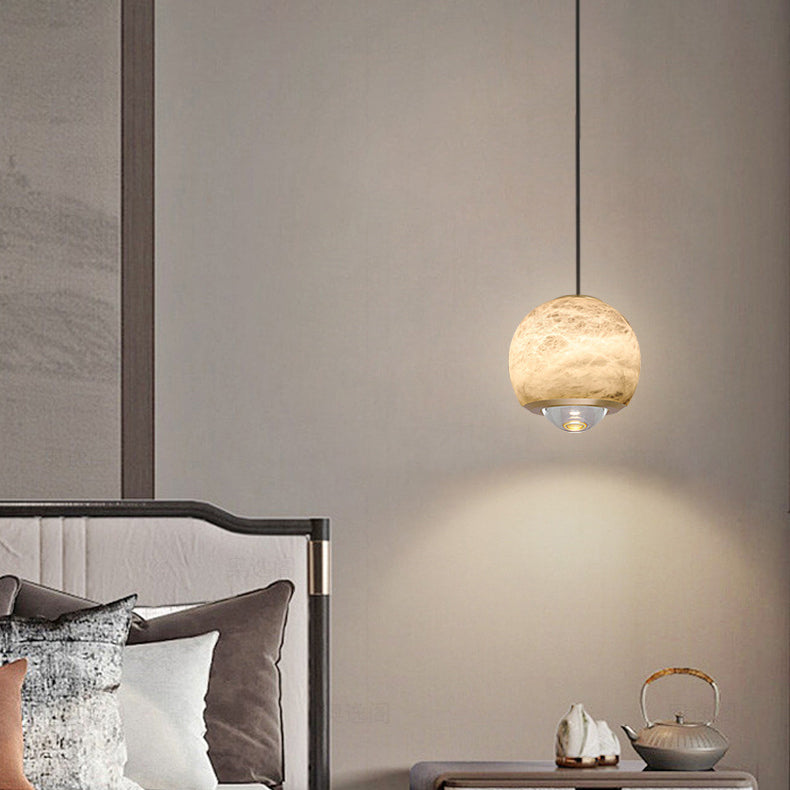 Contemporary Scandinavian Brass Aluminum Marble Ball LED Pendant Light For Bedside