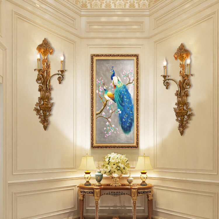 حامل شموع نحاسي أوروبي حديث مزود بمصباحين مثبتين على الحائط 