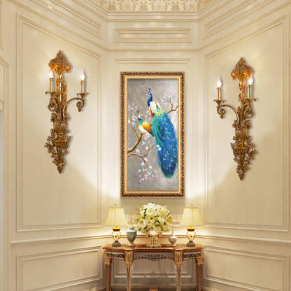 حامل شموع نحاسي أوروبي حديث مزود بمصباحين مثبتين على الحائط 