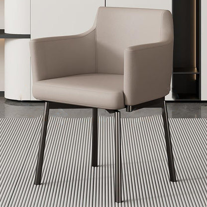 Modern Minimalist Square Upholstered Microfiber Leather Metal Dining Chair Backrest Armrest For Dining Room